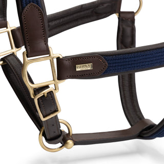 Brown & Navy Deluxe Leather Halter - Mrs. Ros