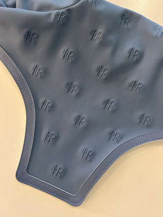 Grey ear bonnet with Mrs Ros logo