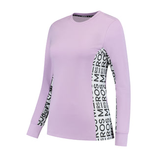 A long sleeve training top in lilac color with a geometric logo pattern on the arms and round neck.