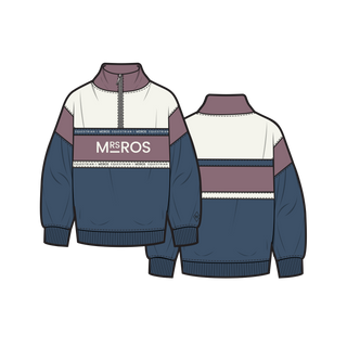 Sweater with different colors and the Mrs. Ros logo in the middle.