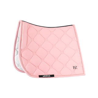 Pink saddle pad in velvet fabric and all around Mrs. Ros logo