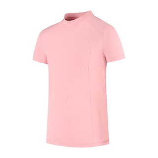 A pink, short sleeved, high neck t-shirt